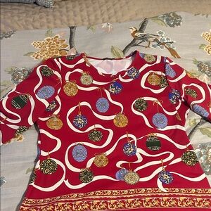 J. McLaughlin Festive Red Ornament Print Top